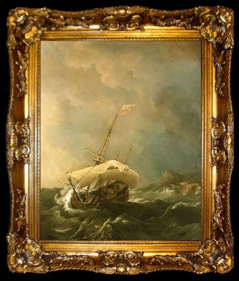 framed  Willem Van de Velde The Younger An English Ship in a Gale Trying to Claw off a Lee Shore, ta009-2